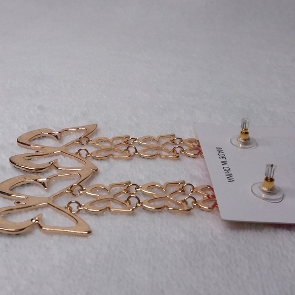Dangle Pierce Earrings Gold Tone Butterflies Clear Rhinestones Coco Skye - Picture 5 of 6